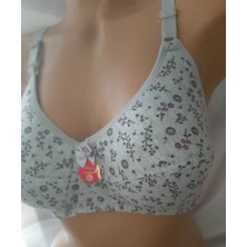 Shine Elagance Gri Üzerine Çiçek Desenli Desteksiz Balensiz Süngerli Iç Kısmı %70 Cotton %30 Polyester Kadın Rahat Sütyen