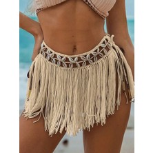 Hsc Bilişim Ekru Bikini Üstü Deniz Kabuklu Püsküllü Pareo,beachwear,bikini Üstü El Emeği Plaj Eteği,bohem