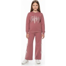Stilera Kız Çocuk Taşlı Fashion Yazılı Kurdele Fiyonk Detaylı Alt Üst Takım