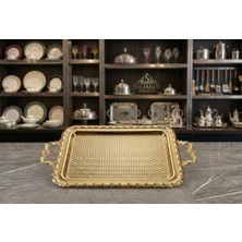 Dekoratif Işlemli Dikdörtgen Metal Sunum Tepsisi, Çay Seti ,nişan Tepsisi 30 x 56