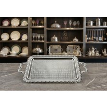 Dekoratif Işlemli Dikdörtgen Metal Sunum Tepsisi, Çay Seti ,nişan Tepsisi 30 x 56