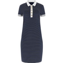 Guess Kısa Kollu Polo Yakalı Alphonsine Çizgili Kadın Çok Renkli Elbise W6GK14K2948-SB09