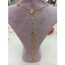 Zirkon Taşlı Gold Gonca Model Zincir Kolye