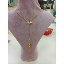 Gold 3lü Gonca Yaprak Zincir Kolye