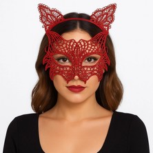 MiraLive Kırmızı Dantel Kedi Maskesi ve Dantel Taç Seti 8 No – Kadın Kostüm Aksesuarı (4887)
