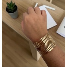 ALS Tasarım Dünyası Kadın Çelik Geometrik Çizgili Kola Geçirmeli Model Bileklik