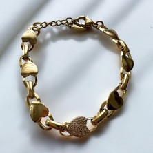 ALS Tasarım Dünyası Gold Renk Çelik Kalp Iç Içe Geçirilmiş Bileklik