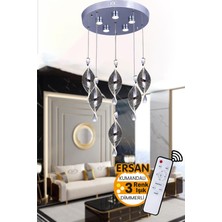 Luna 6'li Krom Kumandalı 3 Renk Işık Özellikli Dimmerli Modern Sarkıt LED Avize Salon Mutfak Avize