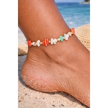 By Song Jewelry Deniz Kabuklu ve Doğal Mercan Taşlı Halhal