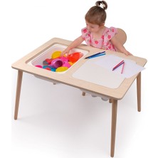 Rozitoys Montessori Çocuk Ahşap Oyun Etkinlik Çalışma Masası Seti, Sandalyeli ve 2 Saklama Alanlı