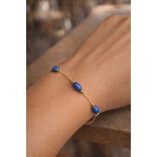 By Song Aksesuar Çelik Zincirli Lapis Lazuli Doğaltaş Bileklik
