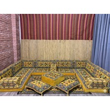 Coton Şark Köşesi Minder, Kilim, Orta Puf Takımı Konsept Sarı 18 Parça