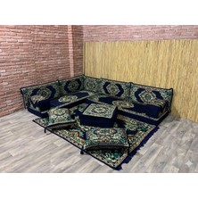 Coton Şark Köşesi Lüks Yer Minderi, Kilim Takımı Konsept Lacivert 13 Parça