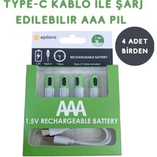 Hopinip USB Type-C ile Şarjolabilen 4 Adet Aaa 1.5V Lityum Şarjlı Kalem Pil 750 Mah Uzun Ömürlü ( Lisinya )