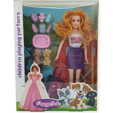 Hopinip Puppy Bella 30 cm Bebek ve Köpek Bakım Seti - Mor Elbise (Lisinya)