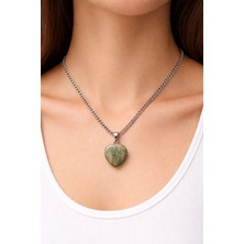 Efulim Doğaltaş Doğal Yeşim Taşı Kalp Kolye, Çelik Zincirli , Enerji ve Şans Taşı Takı