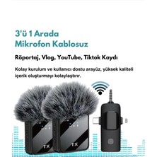 Hopinip Yüksek Kalite Profesyonel 3 In 1 Kablosuz Taşınabilir Yaka Mikrofonu Tüylü - Lisinya