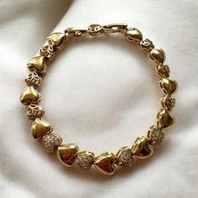 ALS Tasarım Dünyası Gold Renk Çelik Zirkon Taşlı Kalp Bileklik