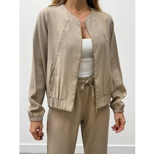 4S Women 4s Kadın Üstü Fermuarlı Montlu Çok Ince Kumaştan Pantolonlu Takım