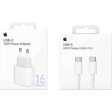 Esmer Bilişim Apple 35W Usb-C Hızlı Şarj Adaptörü + 60W Type-C Şarj Kablosu 1m iPhone 15 / 16 iPad Uyumlu
