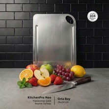 Metal Hayaller Kitchenpro Neo Paslanmaz Çelik Kesme Tahtası (Orta Boy - 26X34 Cm)