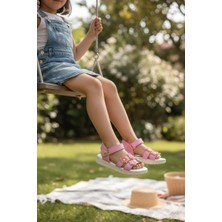 Enoch Noch Geometrik Çiçek Aplikeli ve Taş Süslemeli Zarif Kız Çocuk Sandalet