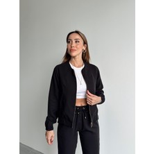 4S Women 4s Kadın Üstü Fermuarlı Montlu Çok Ince Kumaştan Pantolonlu Takım