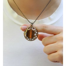 Esha Store Doğal Taş Kaplangözü Doğal Taşlı Kadın Antik Yuvarlak Doğal Taşlı Kolye Cesaret Taşı EUK37KG