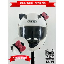 Motor & Motosiklet Pembe Fiyonklu Siyah Kedi Kulak Kask Dış Aksesuarı