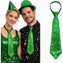 Store Mania Ieg™ Yeşil Renk Pul Payetli Işıltılı Parti Kravatı 33 cm