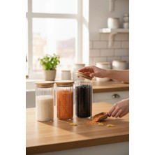 Denia Home | Borelia | 6'lı Vakumlu Bambu Kapaklı Jumbo Boy 1300ML Kavanoz Takımı