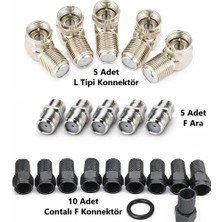 Anktek 5 Adet L Tipi Konnektör + 5 Adet F Ara + 10 Adet Contalı F Konnektör, Uydu Ekipmanları