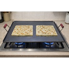 KARAHİSARLI METAL  Ocak Üstü Kare Sac,4 lü Ocak için-Bombeli İç Yüzey – Ahşap Kulplu,Yufka, Gözleme ve Katmer Sacı – 1,5 mm kalınlık Sök-Tak Vidalı Ayak