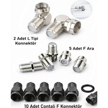 ConiGitar 2 Adet L Tipi Konnektör + 5 Adet F Ara + 10 Adet Contalı F Konnektör, Uydu Ekipmanları