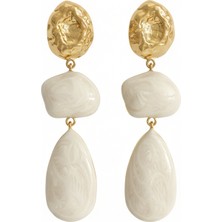 Damla Krem Rengi Mermer Gold Küpe