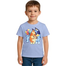 Sedirli Unisex Bluey Baskılı Çocuk Tişört Pamuklu Penye Kumaş