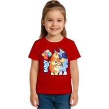 Sedirli Unisex Bluey Baskılı Çocuk Tişört Pamuklu Penye Kumaş