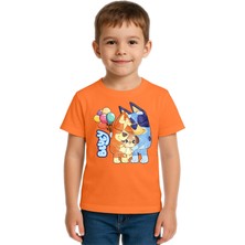 Sedirli Unisex Bluey Baskılı Çocuk Tişört Pamuklu Penye Kumaş