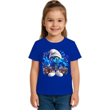 Sedirli Unisex Şirinler Baskılı Çocuk Tişört Pamuklu Penye Kumaş