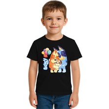 Sedirli Unisex Bluey Baskılı Çocuk Tişört Pamuklu Penye Kumaş