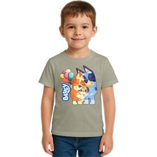 Sedirli Unisex Bluey Baskılı Çocuk Tişört Pamuklu Penye Kumaş