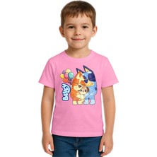 Sedirli Unisex Bluey Baskılı Çocuk Tişört Pamuklu Penye Kumaş