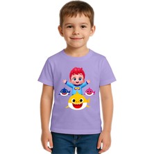 Sedirli Unisex Baby Shark  Baskılı Çocuk Tişört Pamuklu Penye Kumaş