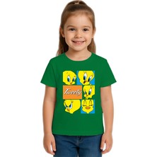 Sedirli Unisex Tweety Baskılı Çocuk Tişört Pamuklu Penye Kumaş