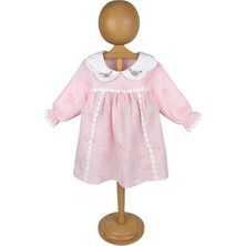 by BebekOdam Kız Bebek Pembe Nakışlı Yakalı Fistolu Müslin Elbise - 1016692