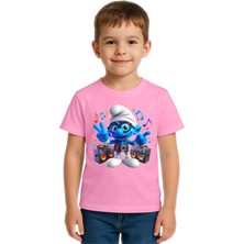 Sedirli Unisex Şirinler Baskılı Çocuk Tişört Pamuklu Penye Kumaş