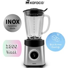 Karaca Inox Paslanmaz Gövde 1,8 Litre 1800W Yüksek Güçlü Buz Kırma Özellikli Dijital Ekranlı Inox Smoothie Blender