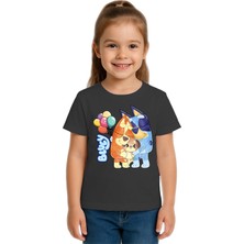 Sedirli Unisex Bluey Baskılı Çocuk Tişört Pamuklu Penye Kumaş