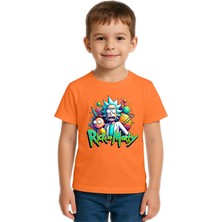 Sedirli Unisex Rick And Morty Baskılı Çocuk Tişört Pamuklu Penye Kumaş