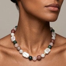 THEIA GemWorks Mara - Barok İnci, Pembe Kuvars, Aytaşı, Azurit & Çilek Kuvars Kolye